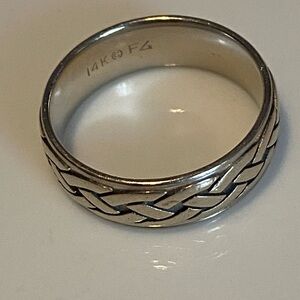 Men's Elegant 14k White Gold 7mm Celtic Braid Comfort Fit Ring size 7.25-7.5
